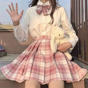 Jmprs plaid kvinnor pläterad kjol båge knut sommar hög midja preppy girls dance mini kjol söt en linje harajuku sexig japan faldas 210721