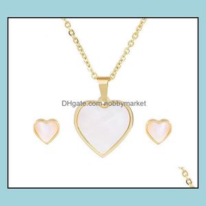 Earrings & Necklace Jewelry Sets Women Stainless Steel Dubai Gold Sier Color Shell Love Heart Pendant Set Fashion Aessory Drop Delivery 2021