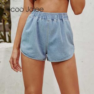 JOCOO Jolee Kadınlar Yüksek Bel Elastik Denim Şort Rahat Kısa Pantolon Vintage Harajuku Kısa Pantolon Yaz Jean Şort 210619