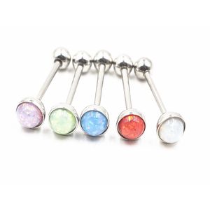 50pcs Body Jewelry Piercing Opal Gems Sparking Tongue Ring bells Nipple G mmx16mm Bar Mix Nice Colors