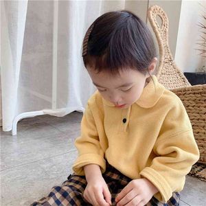 Outono inverno macio fleece boneca colarinho manga comprida camisas de estilo coreano meninas soltas mornas 210708