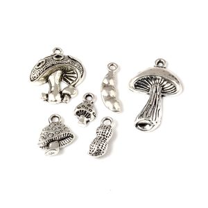 180 pcs Antique Liga de prata encantos de cogumelos pingentes para jóias fazendo Pulseira Colar DIY Acessórios