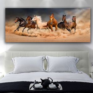 Running Horses Wall Art Pictures Sala de Estar Quarto Colorido Abstrato Animal Poster Decoração Vintage Sem Moldura