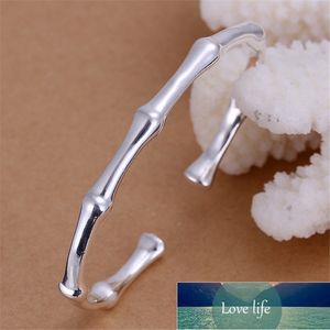 S925 Pure Silver Bracelets & Bangles For Women Bamboo Open Cuff Bangle Wristband Pulsera Femme Fashion Jewelry Accesories Gifts