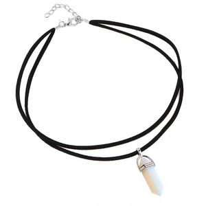 Colors Black Leather Natural Stone Tattoo Choker Necklace For Women Fashion Druzy Beads Gothic Jewelry Gift Chokers