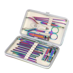 Set di forbici per tagliaunghie da 18 pezzi, pedicure per manicure in acciaio inossidabile colorato portatile