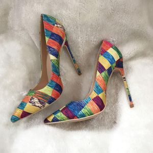 Pombas de bloques de color bling de color alto sexy de 12 cm zapatos de vestir de punta puntiaguda