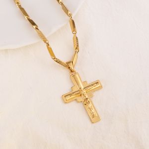 Cross Hanger 24 K Solid Fine Yellow Gold Filled Charms Lines Ketting Christian Jewelry Factory God Gift