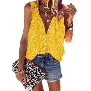 Plus Size Mulheres Tank-Top Floral Impressão Solta Casual Verão SleeveFashion Sexy Profundo V Neck CORSET Top X0507