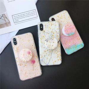 Goldfolie Bling Glitzer Marmor Handyhüllen für iPhone 12 11 XS Max XR X 8 7 6 Plus Weiches Silikon mit Halterung