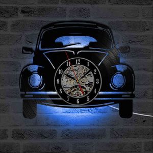 Forma de carro LED relógio de parede moderno design 3d decorativo pendurado relógios com 7 cores LED iluminação parede assistir casa decoração silenciosa h1230