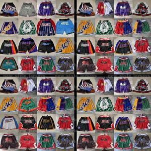 Just Don Pantaloncini da basket Team Throwback Stitched Face Tasche a rete mitchell ness Pantalones de baloncesto cuciti Pantaloncini Uomo Donna z54