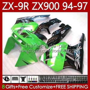 Kit carenature per KAWASAKI NINJA ZX-9R ZX 9R 9 R 900 CC ZX9 R ZX9R 94 95 96 97 Carrozzeria 100No.83 ZX900 900CC Verde nero ZX-900 1994 1995 1996 1997 ZX900C 94-97 OEM MOTO Body