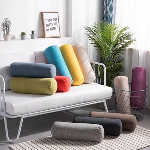 Pillow Home Office Cylinder Waist Backrest Cushion For Sofa Chair Couch Bench Bed Throw Pillows Removable Solid Color Linen