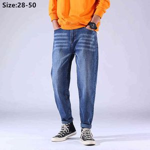 Mężczyźni Jeans Plus Size Czarny Kowboj Hip Hop Denim Mężczyzna Oversized Spodnie 42 44 46 48 50 Niebieskie Proste Luźne Strech Boys Spodnie G0104