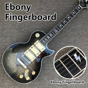 Electric guitar, Ebony fingerboard, 3 pickups, Transparent black Flame maple top electric guitar