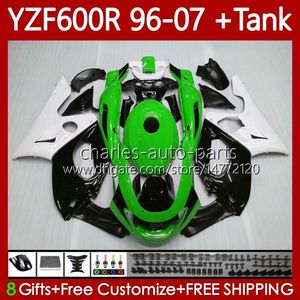 Fairings + Tank för Yamaha YZF600R Thundercat YZF 600R 600 R 96 97 98 99 00 01 02 07 Kropp 86NO.129 Grön Vit Blk YZF-600R 1996 2003 2004 2005 2006 2007 YZF600-R 96-07 Bodywork