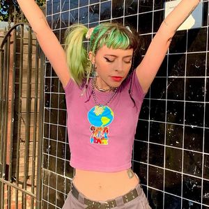 Women s T Shirt Sexy Short Sleeve Round Neck Girl s Cute Cartoon Printing Pattern Tops Casual Tight Hollow Bare Midriff Clothing