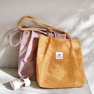 여성 코듀로이 쇼핑 여성 캔버스 헝겊 숄더백 환경 저장 핸드백 재사용 가능한 접이식 에코 식료품 토트