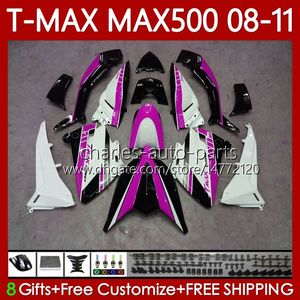 طقم الجسم Yamaha Tmax Max 500 XP500 MAX-500 T 2008-2011 هيكل السيارة 107NO.107 TMAX-500 TMAX500 T-MAX500 White Pink 2009 2009 2010 2011 MAX500 08 09 10 11 OEM FLATING