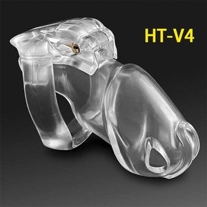 HT-V4 Resin Male Chastity Devices Cock Cage With 4 Size Cock Ring Penis Lock Sex Toys For Men Chastity Belt 210324
