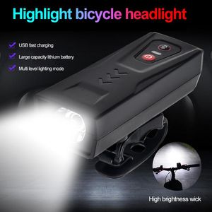 Cykelbelysning Ljus 300 lumen Cykel strålkastare 120dB Horn USB uppladdningsbar vattentät säkerhet VARNING Front Lamp Cykling Tillbehör
