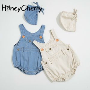 Летние мальчики и девочки в Baby Bodysuits светлые джинсы Ha-Yi треугольник ползучая одежда для отправки шляп 210515