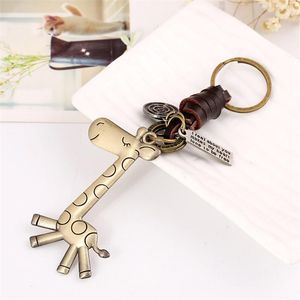 Keychains Cute Alloy Giraffe Keychain Key Ring Vintage Metal Holder For Gift Chain Woven Leather Jewelry Cars