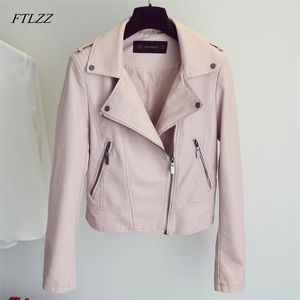 Spring Motorcycle PU Leather Jacket Women Fashion Biker Coat Zipper Street Outerwear 210430