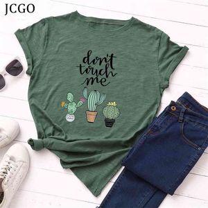 JCGO Summer Cotton Women T Shirt 5XL Plus Size Cactus Don't Touch Me Short Sleeve Woman Tees Top Casual O-Neck Female tShirts 210720
