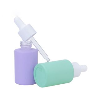 Bunte flache Schulter 30 ml leere Tropfflaschen 1 Unze Glasflasche für ätherische Öle mit weißem Verschluss auf Lager