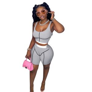 As mulheres conjuntos calças e top casual dois peças roupas sem mangas tanque Sweardpants Sexy Fitness Wear Black Girl Tracksuit 210525