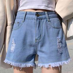 Korta jeans femme sommar denim shorts kvinnor avslappnad hög midja lös bredbens koreanska 210429