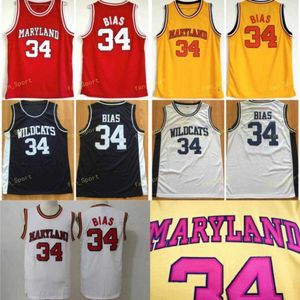 Mens 1985 Maryland Terps 34 Len Bias College Баскетбол майки винтаж Урожай Лен-смещение северо-западный Wildcats Высокая школа Шитые рубашки красный S-XXL