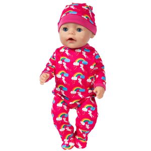 Kız Yılbaşı Onesies toptan satış-18 inç Bebek Gökkuşağı Noel Onesie Pijama Takım Elbise Amerikalı Kız için Şapkalı Üretim
