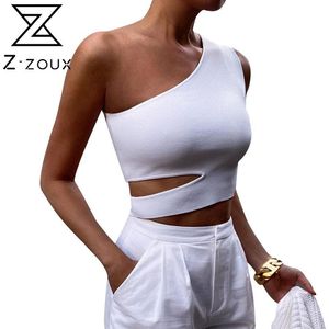 Mulheres Tanque Top Assimétrica Espaço para Fora Verão Slant Ombro Backless Branco Colheita S Slim Curto Vest Preto 210524