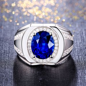 Sapphire Gemstones Blue Crystal Anéis para Homens Mulheres Zircon Diamantes Branco Ouro Prata Cor Argent Jóias Bijoux Band Presentes
