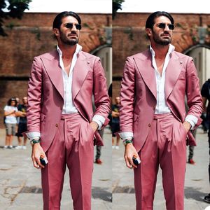 Alta Qualidade Rosa Mens TuxeDos Noivo desgaste Dois Botão Botão Blazer Ternos 2 Peças De Negócios Promotor Festa Outfit