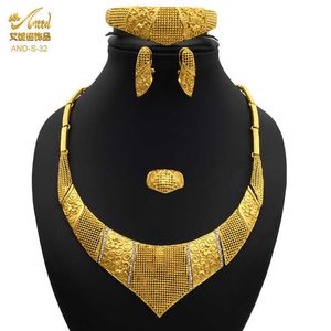 ANIID Nigerianisches Schmuckset, äthiopischer Goldschmuck, luxuriöser marokkanischer Ehering, Brautohrring, Designer-Halsketten für Frauen, 24 Karat H1022