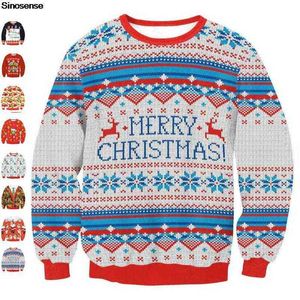 Women Men Ugly Christmas Sweater Funny Reindeer 3D Printed Autumn Winter Holiday Party Sweatshirt Couple Xmas Sweaters Jumpers Y1118