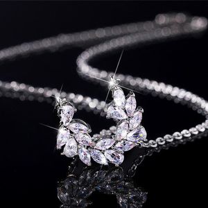 Colares de pingentes de luxo moda de luxo colar de cristal de folha de oliva para mulheres coloras de prata jóias femininas presentes
