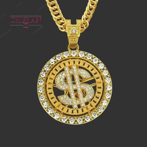 Hip Hop jewelry Street Trendy Men's Necklace US Dollar Rotating Pendant Necklaces got Guys Nightclub Bar Rapper Performance Jewelry Accessories Birthday Gifts