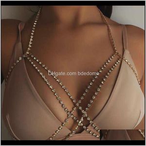 Strands, Strings Necklaces & Pendants Jewelry Drop Delivery 2021 Sexy Bohemian Beach Necklace Multilayer Cross Body Hollow Diamond Bikini Che