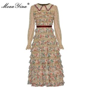 Fashion Designer dress Autumn Women's Dress Long Sleeve Mesh Vintage Cascading Ruffle Dresses 210524