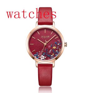 2022New Julius Watch Green Fresh Girl Fashion Watch Flower Design Delicate Gift Watch Cloc