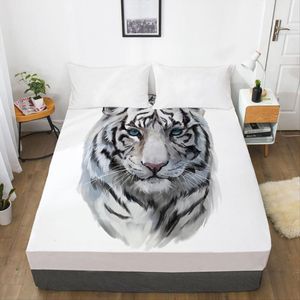 Wholesale tiger sheet set resale online - Sheets Sets D Print Custom Bed Sheet With Elastic Fitted Animal White Tiger Mattress Cover x200 Size For Bedroom Decor