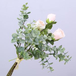 Flower Blooms venda por atacado-Flores decorativas grinaldas segurando simulação de buquê gypsophila pequeno grupo de rosas floresce decorações de casa verde ins