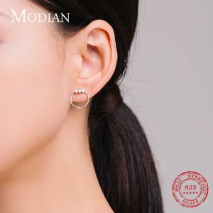 100% Real 925 Sterling Silver Gold Color Round Clear CZ Fashion Splittable Stud Earrings For Women Statement Jewelry Gift 210707