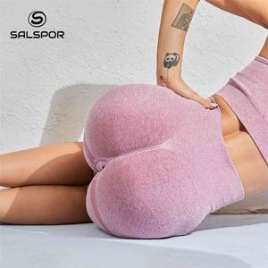 SALSPOR Sexy Bubble Butt Fitness Push Up Leggings corti Donna Pantaloni a vita alta Leggins Stretch Donna 210925