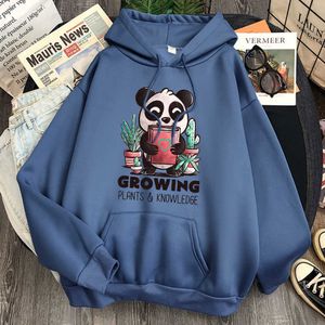 Tecknad gullig panda print hoodies män fleece varma sweatshirts anime lösa hajuku pullover hooded manlig hip hop streetwear hoody h0909